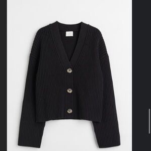 Black Ribbed Cardigan Sweater